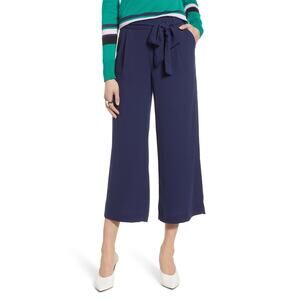 NWT Halogen Pull On Wide Leg Crop Pants Tie Belt Sz XS/X-Small in Navy Peacoat